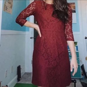 Red long-sleeve lace dress